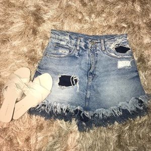 Zara Distressed Denim Skort